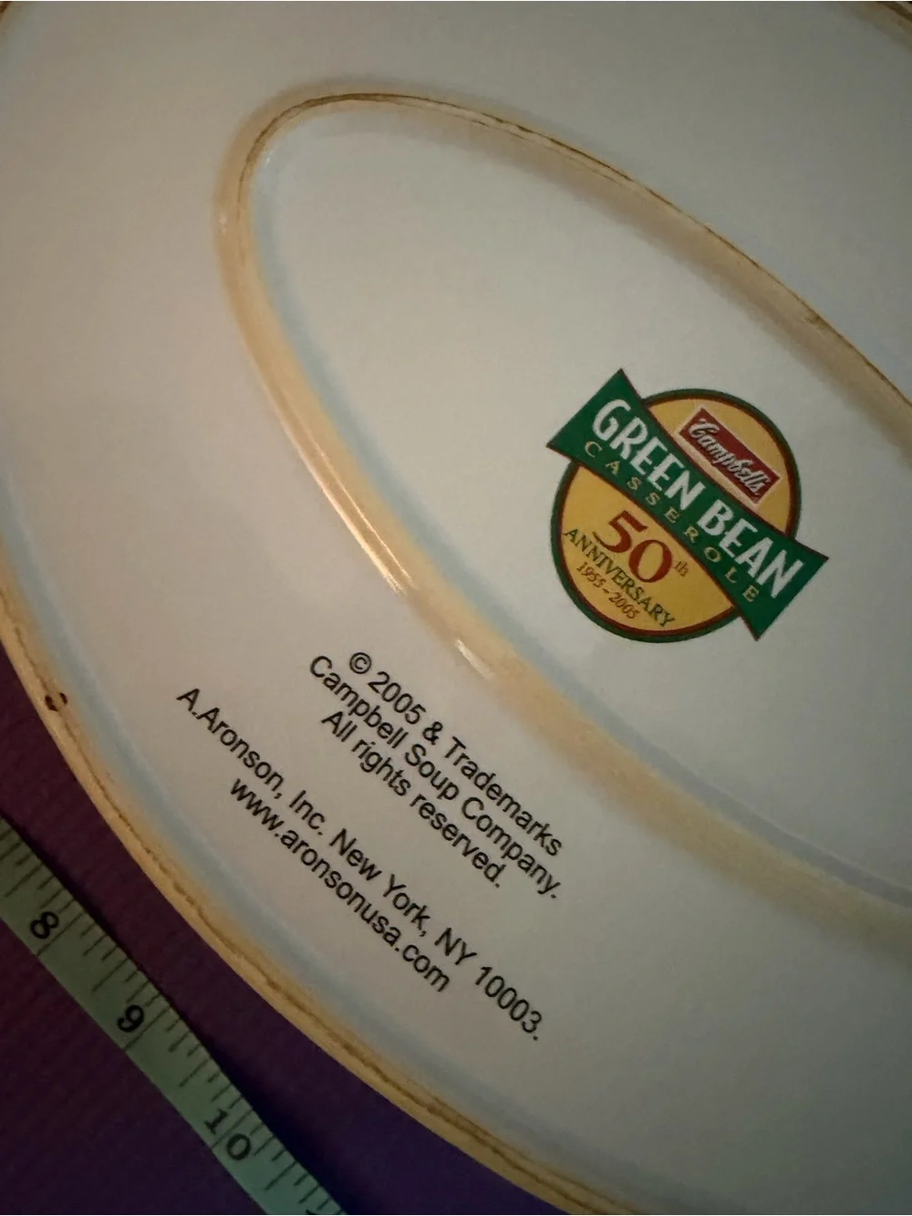 2005 Campbell’s Green Bean Casserole 50th Anniversary Oval Dish w/Recipe Inside